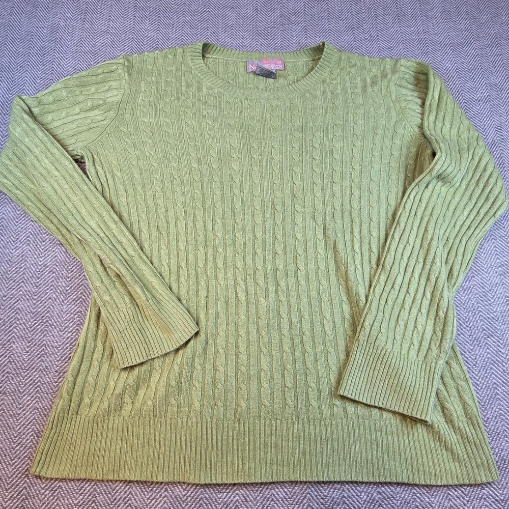 Nouveaux Petite Green Cable Knit Crew Neck Sweater PXL Sage Long Sleeve